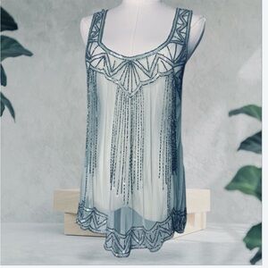 Willow & Clay Art Deco Beaded Fringe
Flapper Tank Tunic Top Pale Mint
Green M